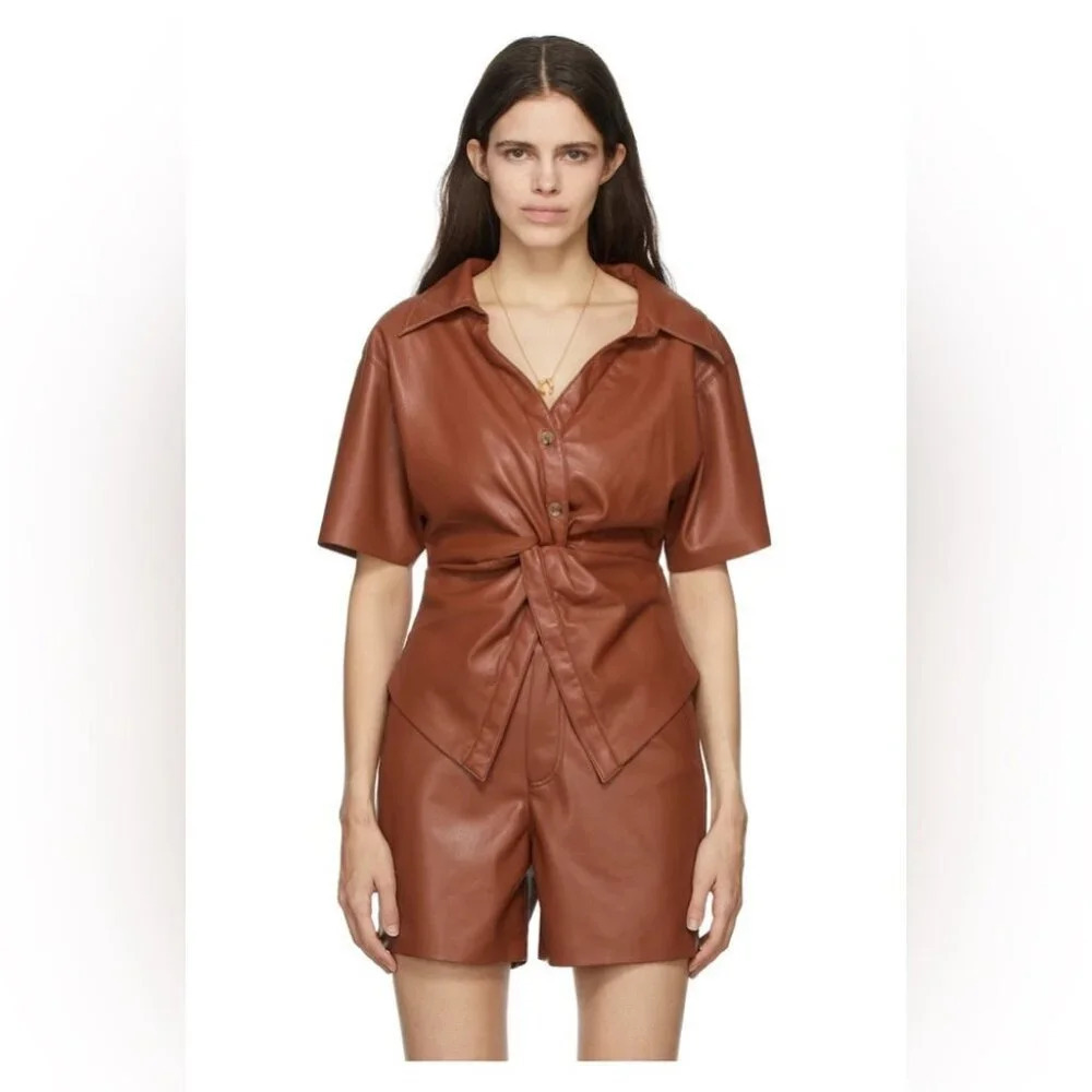 Nanushka Thora Twist Front Vegan Leather Top